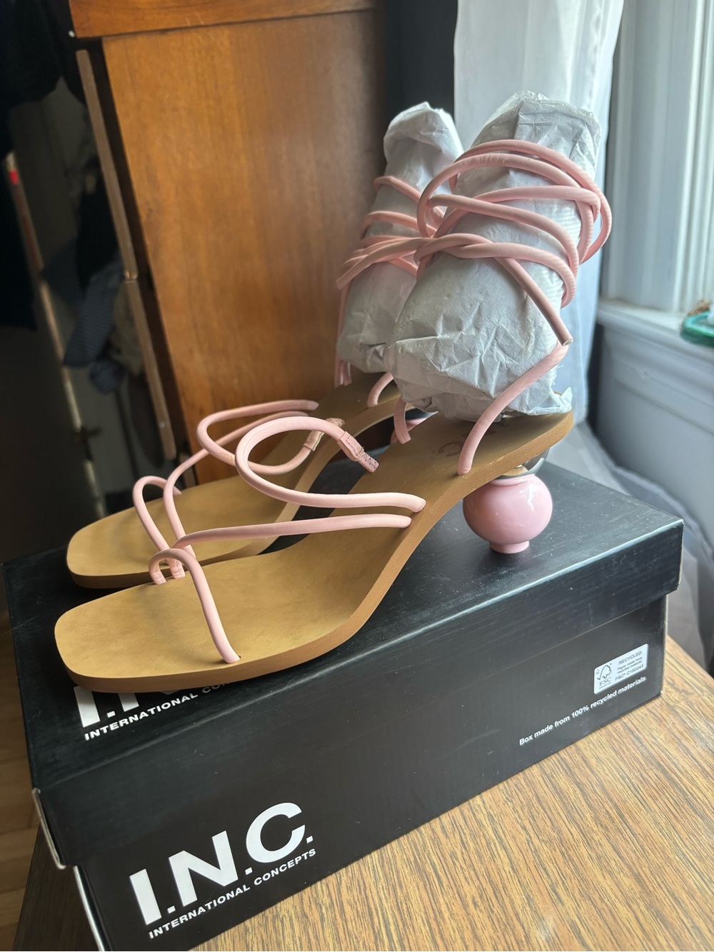INC International Concepts Blush Pink Sculpted-Heel Strappy Sandals